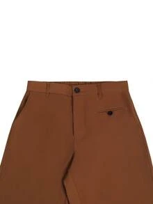 Claim Dot 男士休闲纯色口袋宽松西装裤 - 鏽棕色 - 查看 6