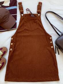 SHEIN EZwear 素色口袋貼布背帶裙無毛衣