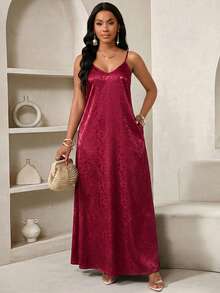 SHEIN Lady Women's Fashion Casual V-Neck Sleeveless Dress - Burgundy - View 6