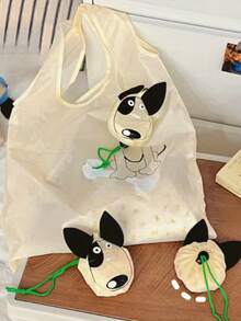 Joivida 1PC Large Capacity Lightweight Foldable Tote Shopping Bag For Women Cute Dog Pattern Open Top Spacious Grocery Bag Durable Fabric Sturdy Handles Casual Fashion Travel Work Beach Shopping Daily Use - Beige - View 5