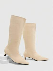 Daringsoles Women's Pointed Toe Elegant Slim Heel Mid-Calf Boots, Versatile Valentine's Day - Apricot - View 3