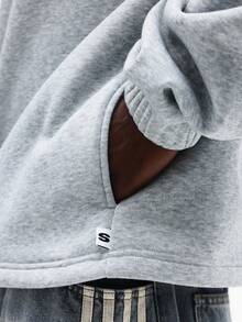 SUMWON 男士半拉链套头卫衣，漏斗领长袖，休闲周末冬季舒适款纯色 - 灰色 - 查看 6