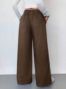 SHEIN Tall Quần jeans nữ dáng rộng cạp cao màu xanh dương, quần jeans nữ mùa hè, quần jeans cạp chun. - màu nâu - Xem 2