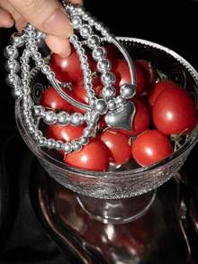 Y2Kool 3piece Personalized Simple Silver CCB Beaded Alloy Love Pendant Elastic Line Women's Bracelet Set Suitable For Valentine's Day Gift Mother's Day Gift - Multicolor - View 10