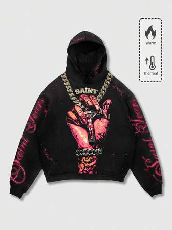 Street Life Punk-Stil Straßen-Grafik-Muster Hoodie Sweatshirt für Herren