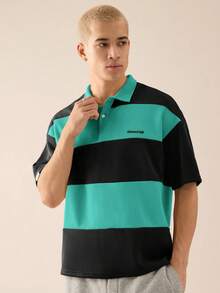 SWAVVY Men's Knitted Casual Loose Fit Short Sleeve Polo Shirt College Style Pattern Polo Men - Green - View 5