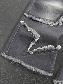 SHEIN Young Boy Casual Fashion Street Daily Commute Raw Edge Star Pattern Loose Fit Jeans, Summer - Grey - View 5