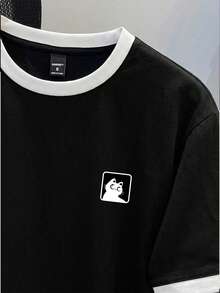 Manfinity Joysei 加大码男士黑白撞色袖拼接T恤 - 黑色 - 查看 2