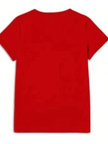 Camiseta gráfica de cereza para mujer solo estampado Camiseta casual de manga corta con cuello - rojo - Ver 2