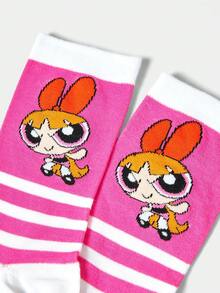 THE POWERPUFF GIRLS X SHEIN 女士船袜 - 玫紅色 - 查看 3