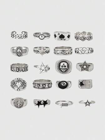 Goth 4pcs/Set Punk Style Spiral Star Rings, Adjustable Ring Set For Couples