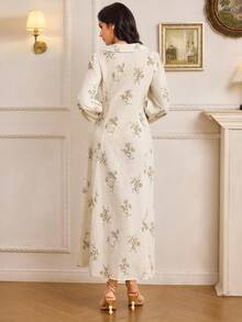 Modelyn Fashionable Romantic Floral Print Long Apricot Dress For Women - Apricot - View 2