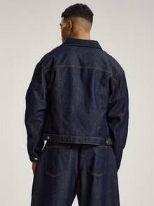 Musero Long Sleeve Button Through Collared Denim Jacket Seam And Layered Effect Detailing Dropped Shoulder Raw Japanese Style Denim Shacket Jean Top Autumn Winter Essentials Layering Streetwear - Dark Wash - View 4