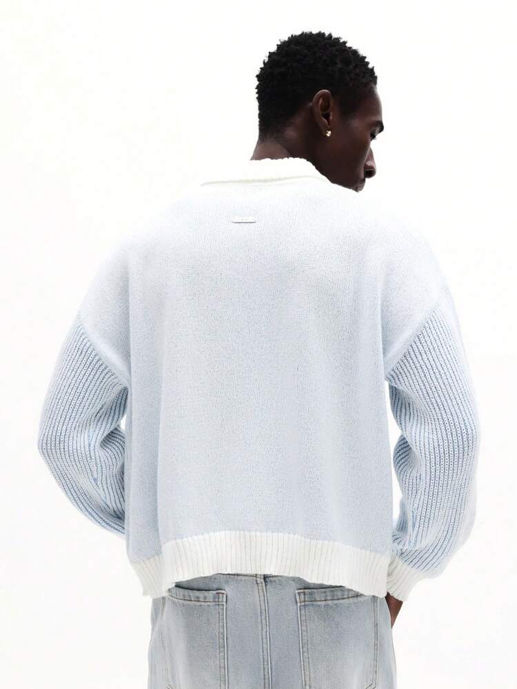 Quarter Zip Textured Knitted Polo Jumper