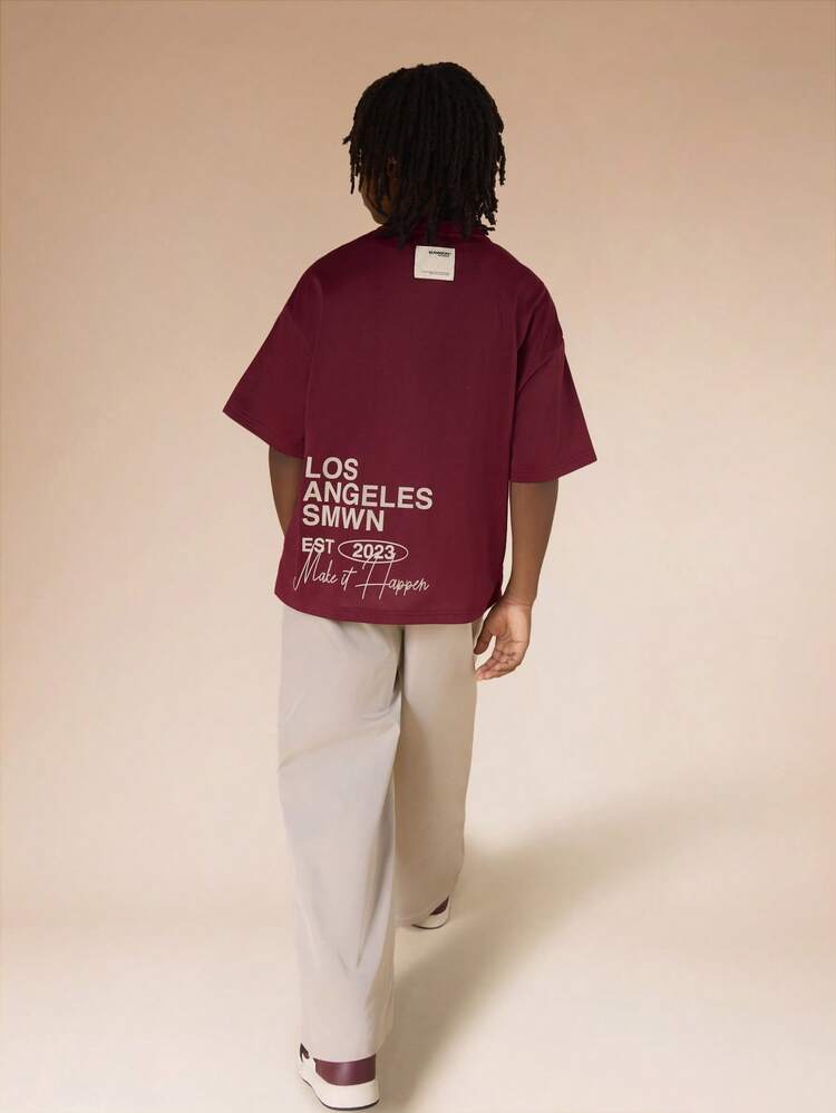 Oversized Crew Neck Tee And Sweatpants Set With Text Print