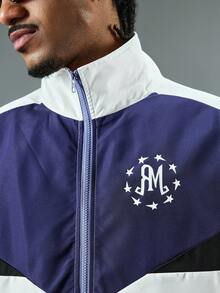 ROMWE MEN Street Life Men's Casual Patchwork Color Block Jacket, Autumn - Purple - View 8