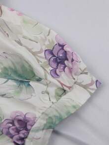 Sweetra Plus Size Women Floral Print Puff Sleeve Single-Breasted Elegant Dress - Multicolor - View 4