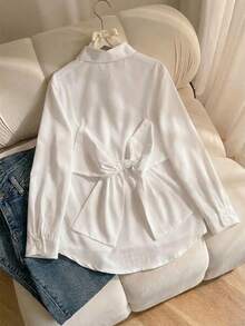 SHEIN Elegant Solid Color Casual Outdoor Shirt For Tween Girls - White - View 6