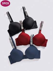 DesireSculpt 3pcs/Set Women's Love Pattern Underwire Bras - Multicolor - View 3