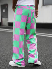 Manfinity EMRG 男士休闲时尚街头格纹宽松阔腿裤