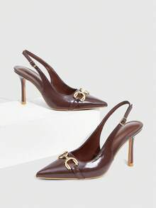 CUCCOO SZL 女士尖头搭扣设计时尚高跟鞋，适合日常通勤 - 棕色 - 查看 2