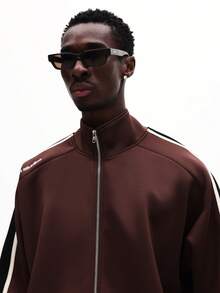 SUMWON Áo khoác thể thao Essentials với sọc bên hông và khóa kéo phía trước, kiểu dáng thường ngày cho mùa đông và mùa thu. - màu nâu - Xem 4