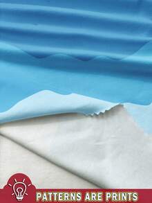 青少年男孩休闲宽松泳衣，蓝色波浪拼布印花沙滩短裤，适合夏季