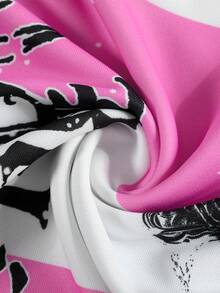 ROMWE MEN Street Life 男士复古圣母玛利亚条纹英文图案印花套头衫卫衣，街头美式风格 Polo 衫 - 粉色 - 查看 8