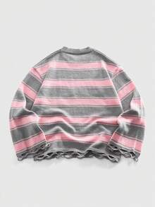 ROMWE MEN Street Life Men's Crew Neck Striped Print Knit Sweater, Unisex Fashion