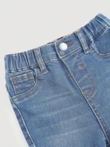 SHEIN Baby GirlBlue Denim Ripped Stretch Skinny Pants - Dark Wash - View 5