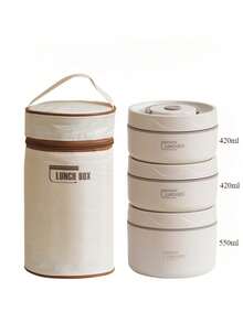 3件/4件/5件多层微波炉便携式保温食品容器午餐盒不锈钢便当盒隔热防漏热午餐袋套装 - 米色 - 查看 6