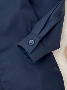 Cozy Pixies Baby Boy Traditional Pattern Mandarin Collar Long Sleeve Half-Placket Pullover Top Blue Shirt Baby Baby Arabic Clothing Baby Boy Suit Baby Navy Blue Kurta Suit For 2 Years Baby Navy Blue - Navy Blue - View 7