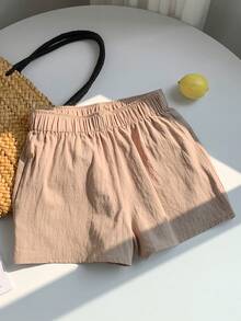 SHEIN EZwear 女士春季时尚纯色杏色弹力腰短裤