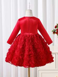 Glamorique Kids 1pc Young Girls Floral Formal Dress, Satin Bodice With 3D Rose Flower Skirt, Burgundy Bow Waist, Elegant & Style For Formal Occasions - Redwood - View 2