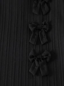 Elladie kids Young Girls Sleeveless Textured Fabric Mid-Length Casual Dress, Front Bowknot Decor Design, Elegant And Cute Black Summer Dress For Girls Black Dress With Bows For Girls Black Dress For Tweens Girls Sleeveless A-Line Dress Girls Casual Dress Girls Sleeveless Aline Casual Dress - Black - View 6