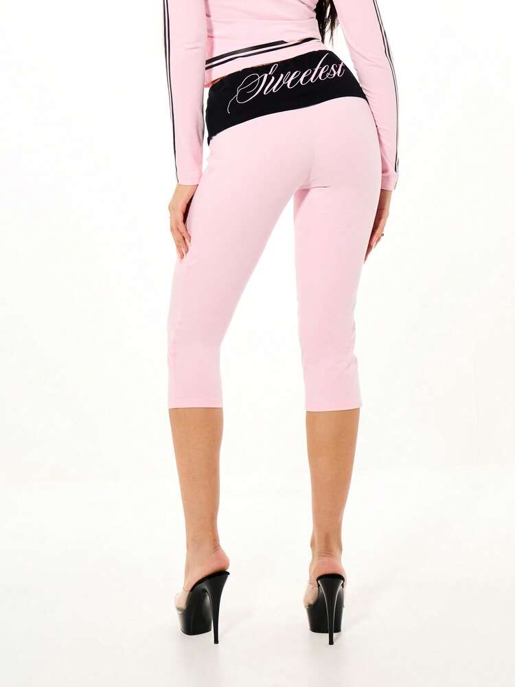 SUMWON WOMEN Capri Leggings With Fold Over Waistband