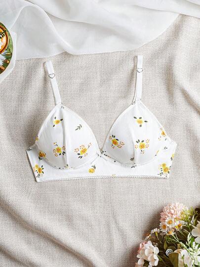 Tonårsflicka Snygg Blommig Bralette, Söt Fransk Stil-BH