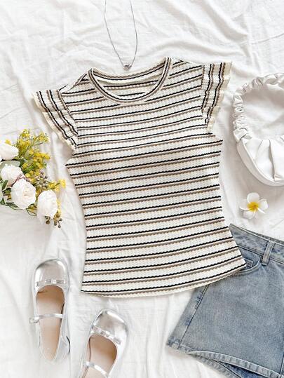 Soleia Camiseta/Camisola con mangas con volantes y estampado floral tropical elegante y bohemio, ideal para vacaciones casuales, playa, boda, graduación, brunch, Día de San Patricio, vacaciones de primavera, Pascua, festivales de música, primavera/verano