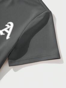 SHEIN 男童字母印花圆领短袖T恤和抽绳腰休闲裤套装 - 灰色 - 查看 5