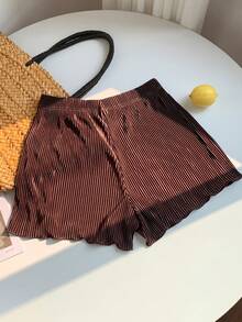 SHEIN EZwear Summer Solid Tie Front Wide Leg Baggy Shorts - Coffee Brown - View 2