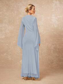 Lumalex Women's Loose Sheer Dress With Tie-Up Sash And Flowy Sleeves Light Blue Long Dress Baby Blue Maxi Dress - Blue - View 8