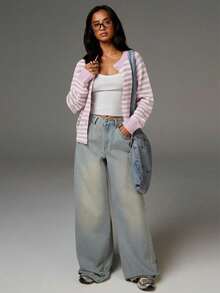 Athîral Women's Casual Commuter Striped Lightweight Cardigan Striped Cardigan Women Cardigan Summer Cardigan Teal Cardigan White Cardigan In Fall/Winter - Pink - View 6