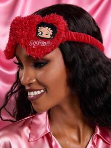 Betty Boop x SHEIN 1pc Heart-Embroidered Sleep Mask With Blackout Design. Exquisite Embroidery Effectively Blocks Out Light. Made Of Soft, Plush Fabric. Specially Designed. Love, Kiss,Heart,Gift Ideas,Party,Holiday,Valentine's Day,Vacation - Burgundy - View 2