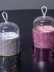 Joivida 1 hộp đựng bông mút trang điểm đính đá lấp lánh có nắp trong suốt - Hộp đựng đồ trang điểm di động, giải pháp lưu trữ trên mặt bàn, hộp đựng đồ dùng làm đẹp | Phụ kiện lấp lánh | Chất liệu nhựa, hộp đựng bông mút - Nhiều màu - Xem 7