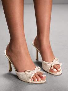 CUCCOO SZL Women's Bow Decor Sequin Elegant High Heel Slide Sandals - Champagne - View 9