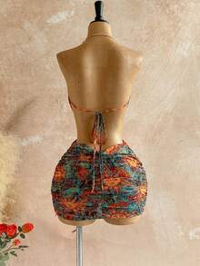 Soleia Đầm mini ôm sát gợi cảm họa tiết vintage bằng vải lưới, cổ khoét sâu, đính hạt cườm dành cho nữ cỡ lớn, thích hợp cho các bữa tiệc ngày lễ, Giáng sinh, hẹn hò, hộp đêm, phong cách Bohemian, Boho, kỳ nghỉ, mùa thu. - Nhiều màu - Xem 3