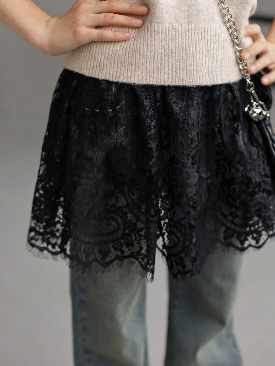 DAZY 少女蕾丝裙 - 黑色 - 查看 1