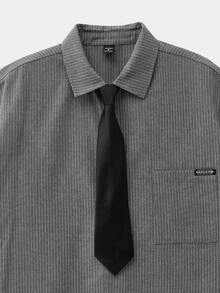 SWAVVY Men's Line Print Simple Daily Short Sleeve Shirt Mens Summer Button Up With Tie Cropped Mens Shirts - Grey - View 5