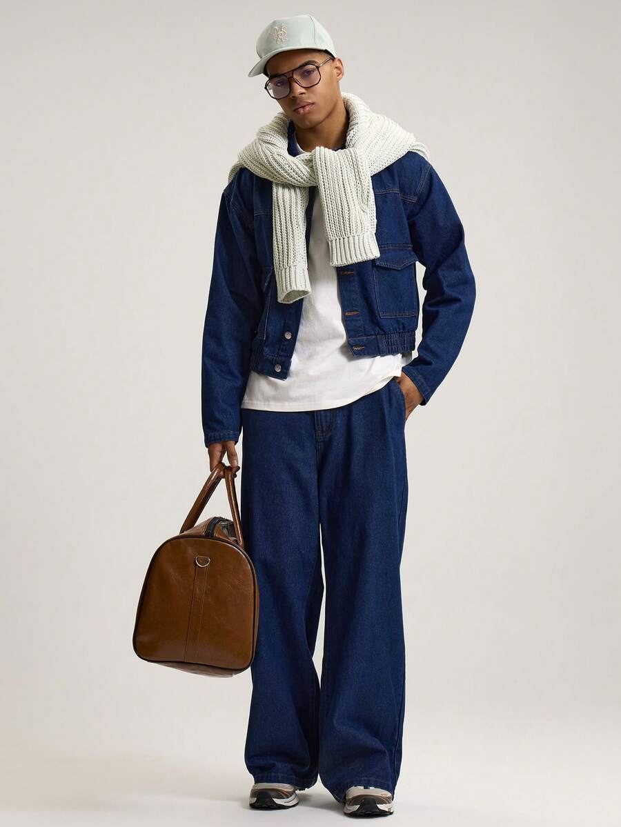 Musero Loose Fit Corporate Style Denim Trouser Clip Attachment Co Ord Jean Bottoms Only SPRING SUMMER - Dark Wash - View 1