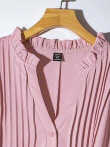 GlowEve CURVE 女式优雅纯色褶皱 V 领休闲短袖衬衫裙